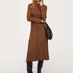 Mango brown ribbed long sleeve dress